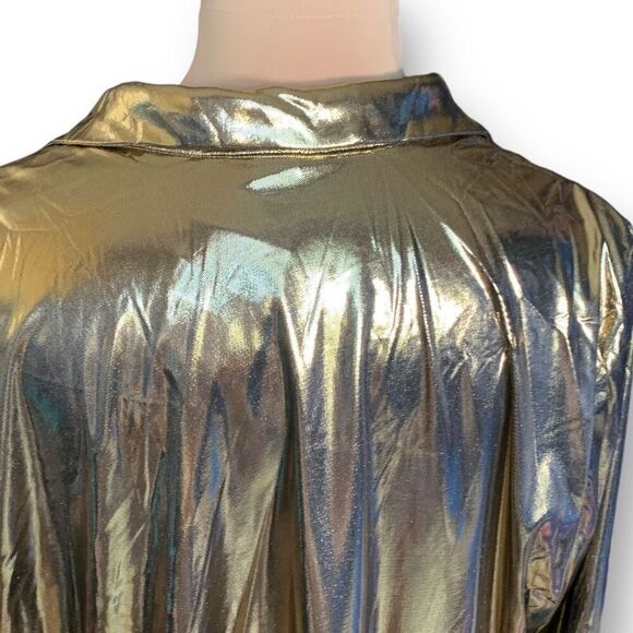 Vintage Gold Metallic Button Down Sheer Blouse Plus Size 22/24 Liquid Disco - Picture 5 of 10